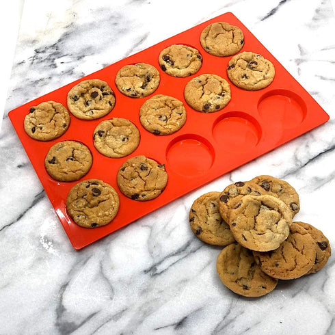 M. Gastro Kitchens 4 Pcs Set of 15 Cavity Mini Muffin Top Baking Pan, Brownies, Keto Cheese Crisps, 2" diameter, 3/8" deep (Red)
