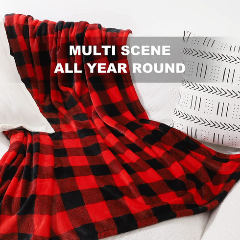 Fomoom Buffalo Plaid Blanket, Buffalo Blanket for Couch Bed Sofa Chair, Soft Cozy Flannel Red Black Check Pattern Decorative Blanket, Lightweight Fuzzy Buffalo Throw Blanket, 51x63 Inch