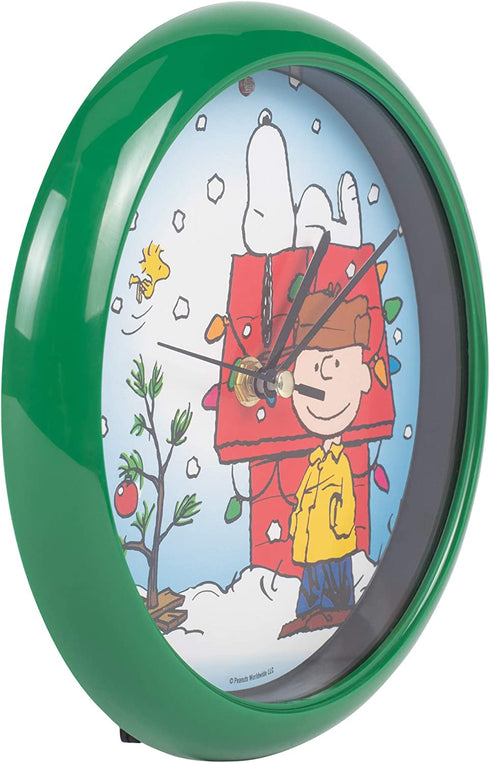 Mark Feldstein & Associates Peanuts Dog House Plays Carols Snowy Blue 8 x 8 Christmas Wall Clock