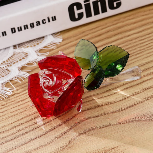 LZYUANHEN Crystal Rose Flower Paperweight Figurine Collectible Greeting Card - Anniversary Wedding Valentine's Day Gift Centerpiece Ornament Red Rose