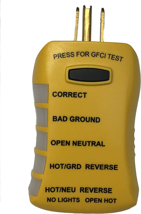 Sperry Instruments HGT6520, Stop Shock II-Single, DIY Testing-120V AC, 3 Color LED Indicator, Comfort Grip, Patented GFCI Outlet Tester, Yellow