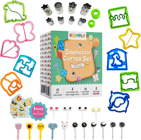 Sandwich Cutters for kids Create Fun & Healthy Bento Lunch Box School Lunches in Minutes - Includes Fruit and Vegetable cutters Food Picks and Scratch Cards