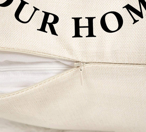 4TH Emotion Farmhouse Decoration Pillow Covers 18x18 Set of 4 Family Saying This is us Our Home Cushion Case for Sofa Couch Linen Porch Decor