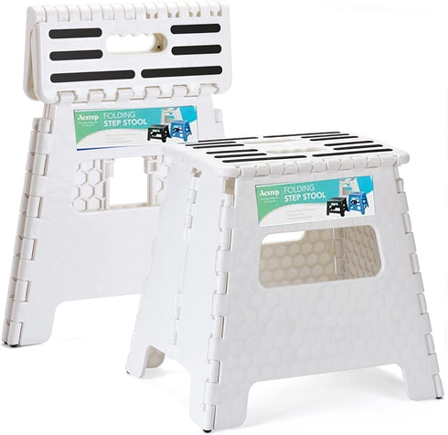 ACSTEP 16? Folding Step Stool for Adults 1-Pack, Adults Holds Up to 330 lbs . Compact Plastic Foldable Steping Stool Great for Kitchen ?Home (White)