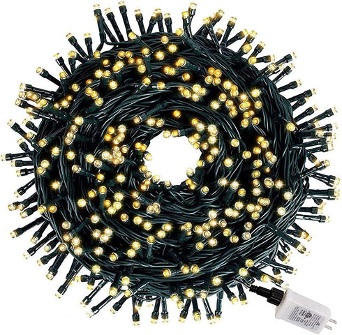 LED Christmas Tree Lights 300 LEDs 19.7ft Green Wire Fairy String Lights Waterproof Plug in Indoor Outdoor Decor for Holiday Party Wedding Birthday(Warm White)