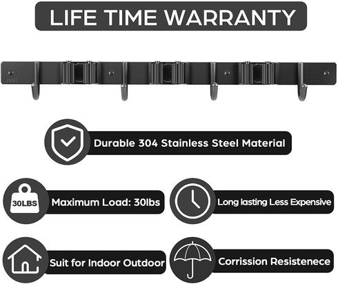 Piyl Broom Mop Holder Wall Mount Heavy Duty Tool Organizer Wall Hooks Storage For Lanudry Garden Garage Rack Hanger Organization Home Goods Black