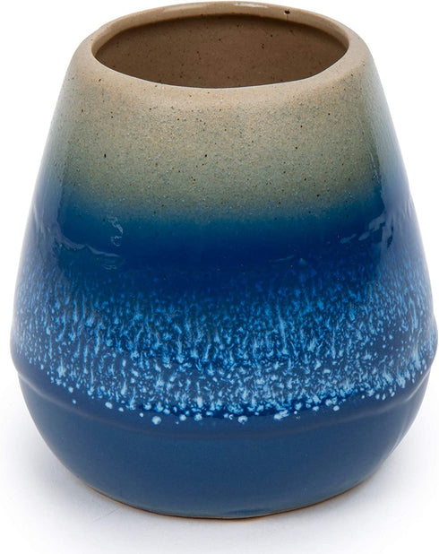 Bodico Beautifully, 4 x 4.5 inches, Blue Glazed Ceramic Tooth Brush Holder