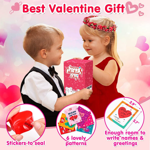 28 Pcs Kids Valentines Gifts Valentines Cards for Kids Classroom Exchange Valentine Party Favors for Kids Cute 3D Animal Eraser Filled Hearts Valentine Day Gifts for Kids with Kids Valentine Cards