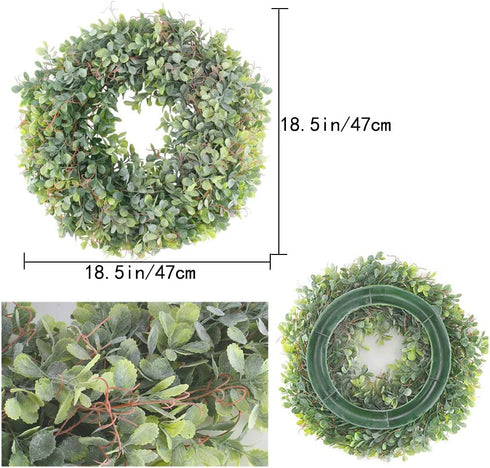 MHMJON Artificial Boxwood Wreath 18" Front Door Winter Wreath Outdoor Fake Greenery Wreath for Farmhouse Wall Window Home Office Wedding Party Decorations