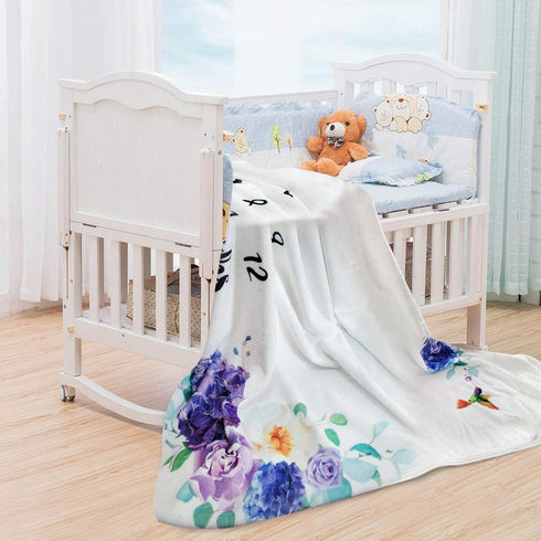 Baby Monthly Milestone Blanket Girl - Floral Newborn Month Blanket Personalized Shower Gift Soft Plush Fleece Photography Background Photo Prop Flower Blanket with Wreath Headband Large 51''x40''