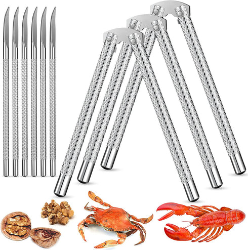 3 Pieces Nut Crackers and 6 Pieces Picks Stainless Steel Nutcracker Metal Shell Cracker for Seafood Nuts (Silver)