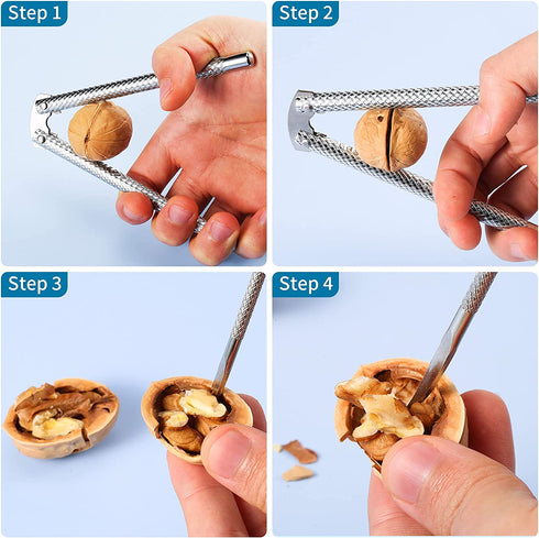 3 Pieces Nut Crackers and 6 Pieces Picks Stainless Steel Nutcracker Metal Shell Cracker for Seafood Nuts (Silver)