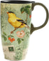CEDAR HOME Coffee Ceramic Mug Porcelain Latte Tea Cup With Lid in Gift Box 17oz. Yellow Song Bird