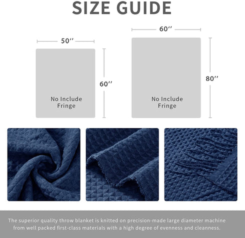 RECYCO Throw Blanket for Couch Navy Blue Waffle Throw Blanket Lightweight Soft Cozy Bed Decor Travel Blanket with Tassels for Living Room 50"x60"