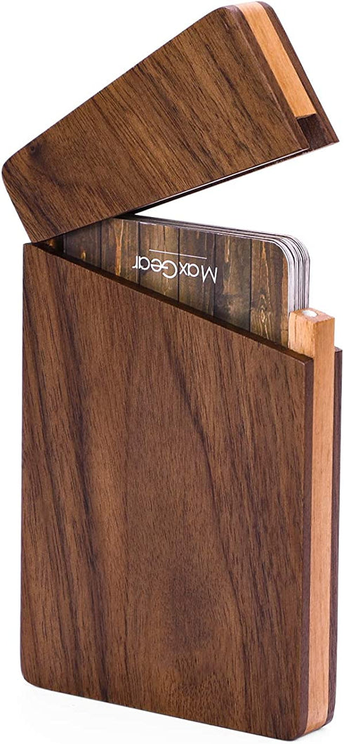 MaxGear Business Card Holder Wood Business Card Holders, Business Card Case Name Card Holder for Men Pocket Card Holder with Magnetic Closure, Walnut Beech