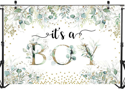 Mocsicka It's a Boy Backdrop 7x5ft Greenery Eucalyptus Baby Shower Party Decorations Banner Summer Green Leaves Boy Baby Shower Photography Background
