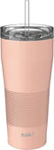 Zak Designs Lynden 28 oz Vacuum Insulated 18/8 Stainless Steel Travel Tumbler with Splash-Proof Lid, Includes Reusable Plastic Straw and Fits in Car Cup Holders, Misty Rose
