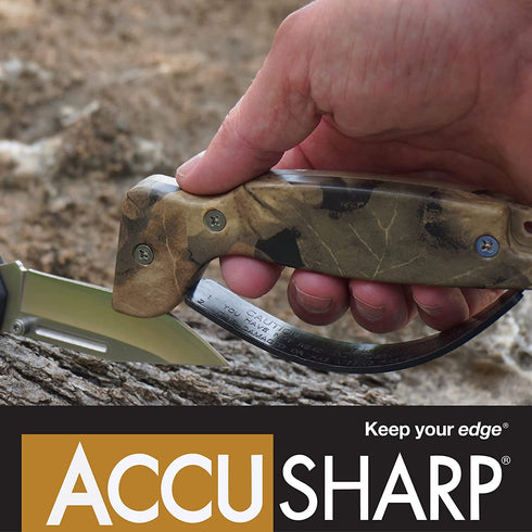AccuSharp Knife & Tool Camo Sharpener - Diamond-Honed Tungsten Carbide Rust-Free Blade Quickly Sharpens, Restores, Repairs & Hones Serrated Blades, Cutting Tools, Cleavers, Axes & Machetes