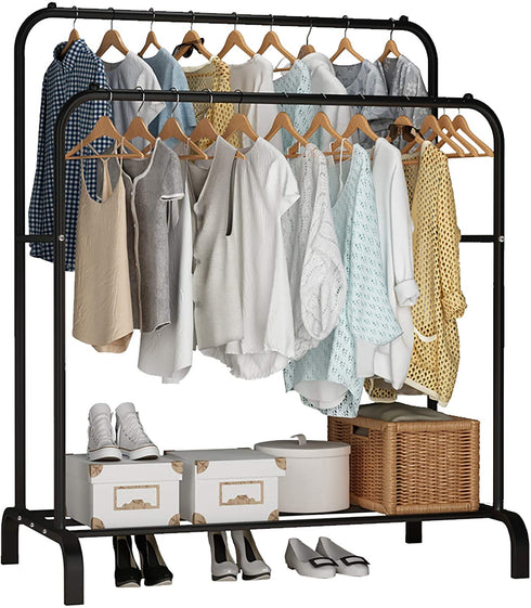 UDEAR Garment Rack Freestanding Hanger Double Pole Multi-Functional Bedroom Clothing Rack,Black