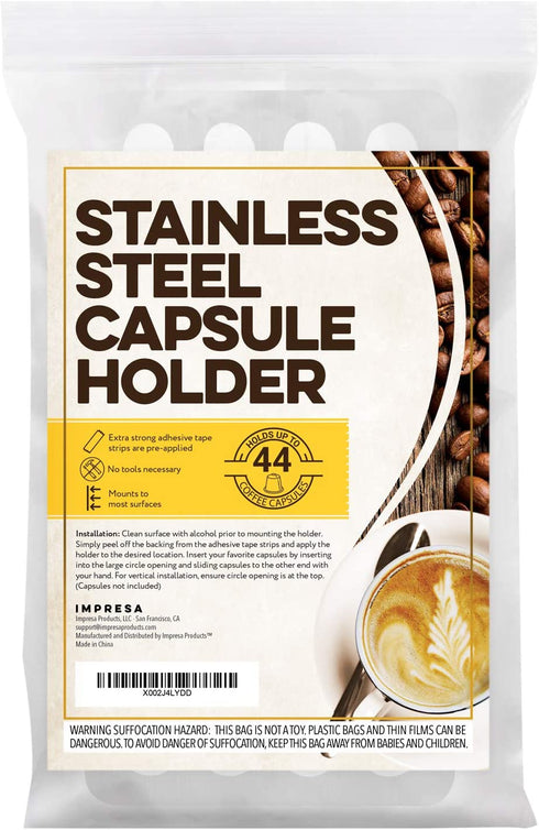 Stainless Steel Capsule Holder For Nespresso Pods, Vertically or Horizontally Mounted on Walls or Under Cabinets, 16"L x 8.6"W (41cm x 22 cm) Original Line Nespresso compatible Storage Holds 44