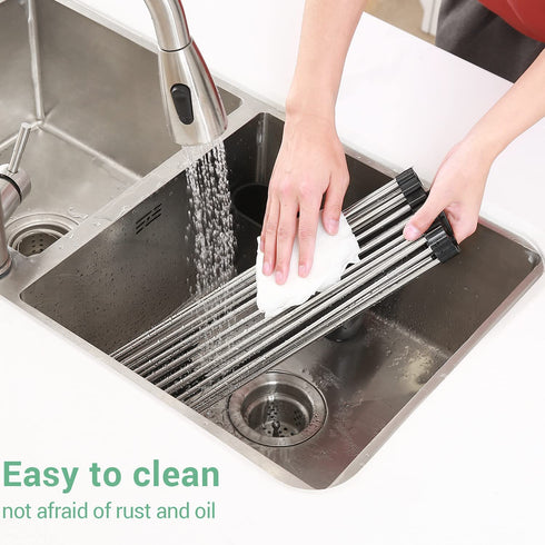 Roll Up Dish Drying Rack with Utensil Holder, Ohuhu Sink Dish Drying Rack 17.3" L x 15.6" W Dish Drainer Multipurpose Collapsible Dish Racks for Kitchen Counter Organizer