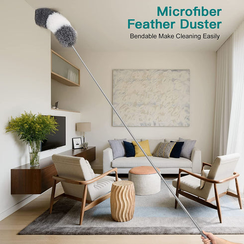 YVYV Microfiber Feather Duster 4PCS - Extendable & Bendable Dusters with Long Extension Pole , Washable Lightweight Dusters for Cleaning Ceiling Fan, High Ceiling, Blinds, Furniture, Cars