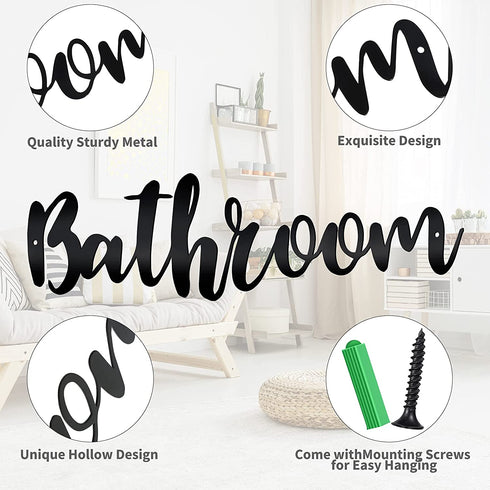 3 Pieces Laundry Pantry Bathroom Metal Sign Metal Bathroom Letters Wall Decor Black Pantry Wall Sign Black Letters Bathroom Decor Laundry Hanging Metal Wall Art for Home Decor, Double-Sided Printed