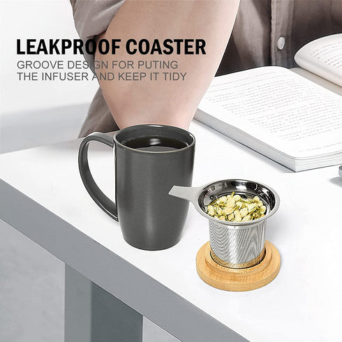 COYMOS Ceramic Tea Mug with Infuser and Lid, 16oz Loose Leaf Tea Cup Large Handle Teaware Mug, Tea Gift Sets for Tea Lover (Gray)