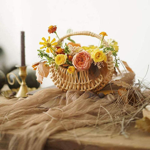 WYI Half-moon Mini Straw Rattan Baskets, Hand-woven Flower Basket with Handle, Retro Storage Containers, Khaki