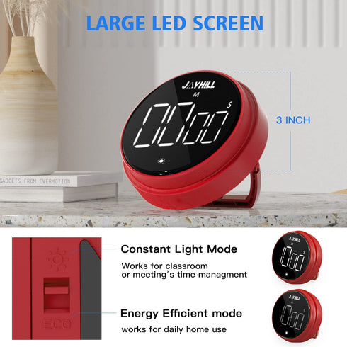 JOYHILL Timers, Digital Kitchen Timer Magnetic with Large LED Display, Volume Adjustable Countdown/up Clock for Kids, Cooking, Teaching, Classroom Study, Fitness and Oven?Red?