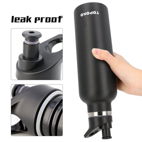 TOPOKO 25oz Hydro Double Wall Flask Stainless Steel Water Bottle, Bite Valve Top, Vacuum Insulated, Sweat Proof, Leak Proof Sports Thermos. Standard Mouth 25oz, BPA-Free, Keep Cold 24 Hours (Black)