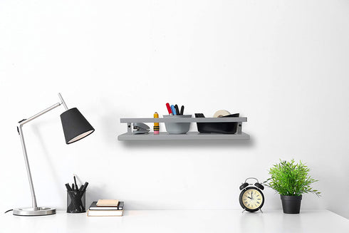 Peter's Goods Modern Floating Shelves with Rail - Wall Mounted Bathroom Wall Shelves with Towel Bar - Also Perfect for Bedroom Decor, Office and Kitchen Storage - Solid Pine Wood Shelf Set of 2 (Grey)