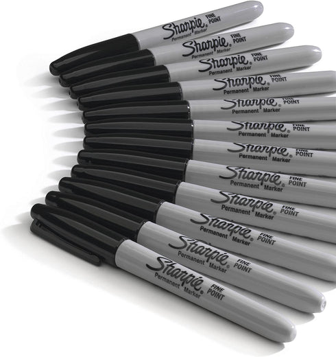 Sharpie Permanent Markers, Fine Point, Black, 12 Count