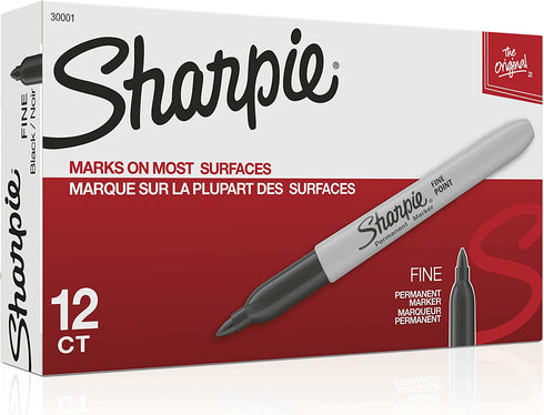 Sharpie Permanent Markers, Fine Point, Black, 12 Count