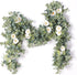 PARTY JOY 6.5ft Seeded Eucalyptus Garland with Flowers-8 White Roses-Lush,Natural Looking, Floral Garland Greenery Garland for Party Wedding Table Indoor Outdoor Backdrop Wall Decor?White,1?