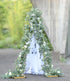 PARTY JOY 6.5ft Seeded Eucalyptus Garland with Flowers-8 White Roses-Lush,Natural Looking, Floral Garland Greenery Garland for Party Wedding Table Indoor Outdoor Backdrop Wall Decor?White,1?