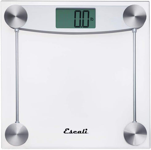 Escali E184 Extra Large Clear Glass Bathroom Body Scale, Traditional Square Sleek Design, LCD Digital Display, 400lb Capacity, Clear, 11.8 x 11.8 x 1 in