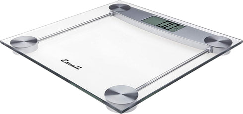 Escali E184 Extra Large Clear Glass Bathroom Body Scale, Traditional Square Sleek Design, LCD Digital Display, 400lb Capacity, Clear, 11.8 x 11.8 x 1 in