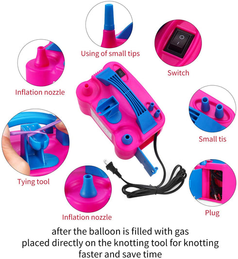 PCFING Electric Air Balloon Pump and Balloon Tying Tool in One,110V 600W Portable Dual Nozzles Electric Balloon Inflator for Party with Extra Accessories