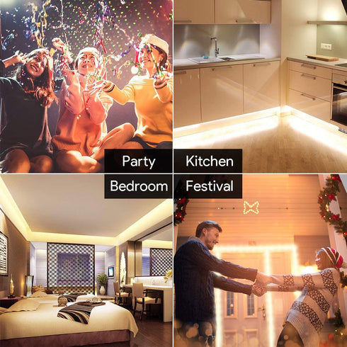 LE 12V LED Strip Light, Flexible, SMD 2835, 300 LEDs, 16.4ft Tape Light for Home, Kitchen, Party, Christmas and More, Non-Waterproof, Warm White, Pack of 2(Not Include Power Adapter)