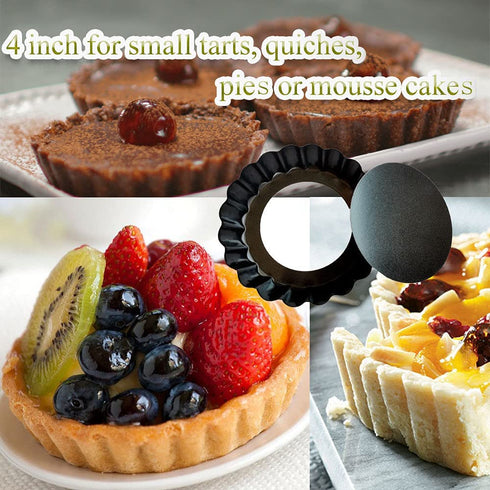 8 Pack Tart Pan 9.5 Inch & 4 Inch Mini Tart Pans Removable Bottom Quiche Pan Non-Stick Deep Baking Dish Pie Pan Heavy Duty Carbon Steel for Mousse Cakes, Dessert Baking- 1 Silicone Oil Brush
