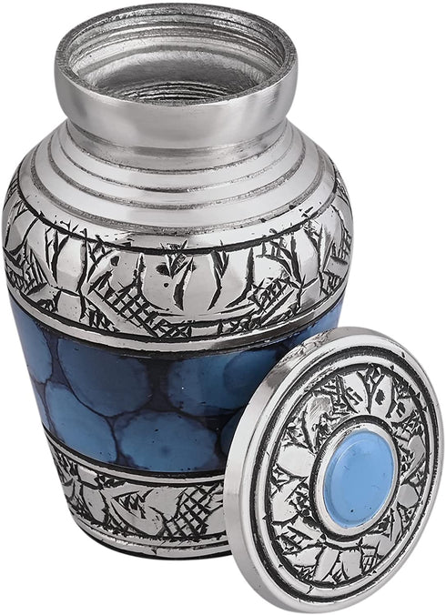 Blue Keepsake Urn - Mini Cremation Urn Black Velvet Small Box - Blue Urn for Human Ashes - Small Funeral Urn Blue Decorative Urn for Human Ashes Mini Keepsake Urn Small Urn for Loved One