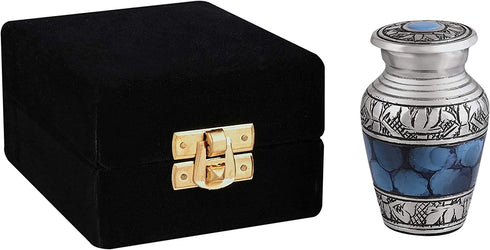 Blue Keepsake Urn - Mini Cremation Urn Black Velvet Small Box - Blue Urn for Human Ashes - Small Funeral Urn Blue Decorative Urn for Human Ashes Mini Keepsake Urn Small Urn for Loved One