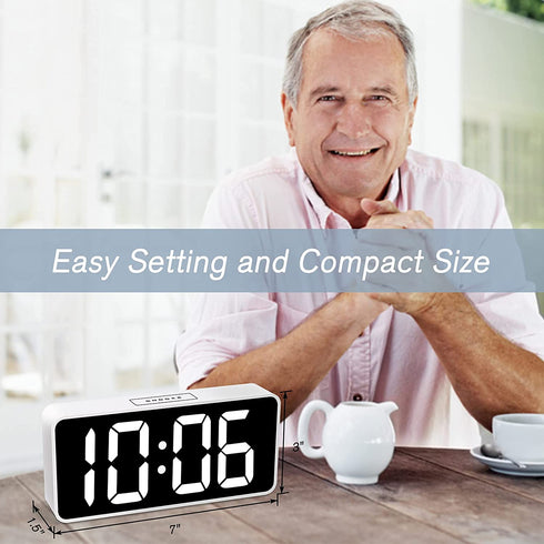 Welgo LED Digital Alarm Clock with USB Charging Port, 0-100% Dimmer, Large Number, AM/PM, White Bold Digits, Snooze, Adjustable Volume, Outlet Powered for Bedroom Bedside(White)