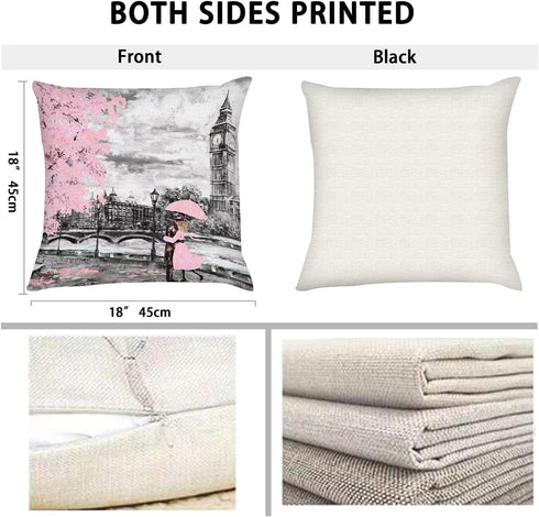 Throw Pillow Covers 18x18 Set of 4, Decorative Pillows for Couch Bed, Sofa Pillows Decorations for Living Room, Pink Paris Outdoor Pillows Couch Cushion Covers for Home Bedroom