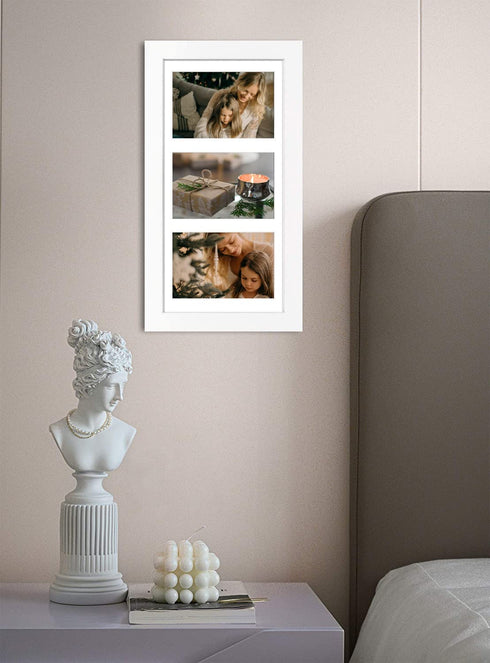 Golden State Art, 7x14 White Photo Wood Collage Frame with Mat displays (3) 4"x6" Pictures (Wood - White with White Mat)
