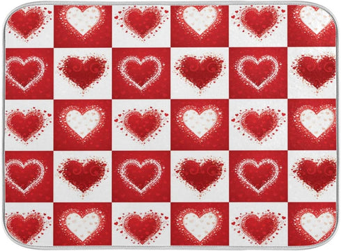 Valentine's Day Love Heart Red Buffalo Plaid Dish Drying Mat 18x24 for Kitchen Mother's Day Rose Pink Flowers Dishes Pad Dish Drainer Rack Mats Absorbent Fast Dry Kitchen Accessories
