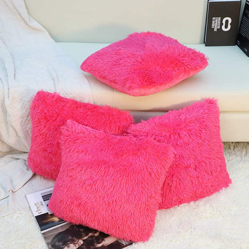 JOTOM Deluxe Throw Pillow Cover Case Decorative Soft Plush Cushion Cover Sofa Car Bedroom Home Decor Couch,17 x 17 Inches,Set of 4 (Plush|Hot Pink)