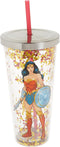 Spoontiques 21305 Wonder Woman Glitter Cup with Straw, Multicolor