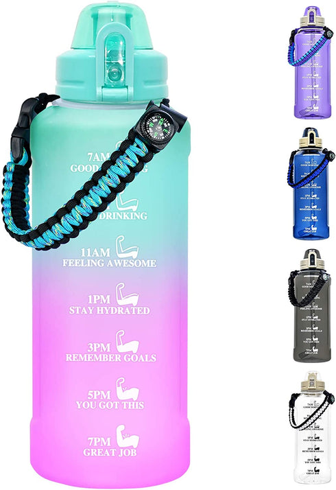 64 OZ Water Bottle Large Half Gallon Water Bottle with Straw, Motivational Water Bottles with Time Marker, Leakproof Tritan Bpa Free Water Jug with Paracord Handle for Fitness,Gym and Outdoor Sports